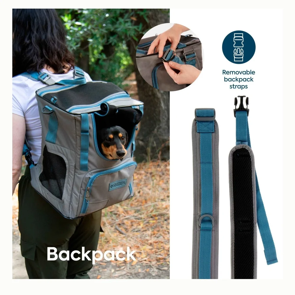 Sherpa Trek Tote Pet Carrier Backpack Gray Blue NWT Small Dog Cat Travel Bag